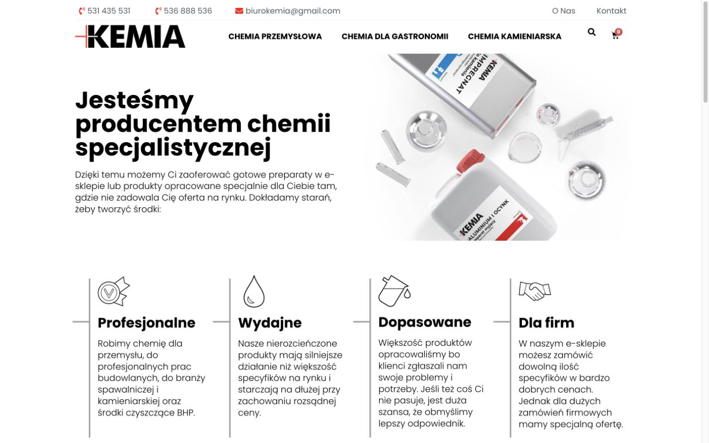 Kemia — sekcja hero strony