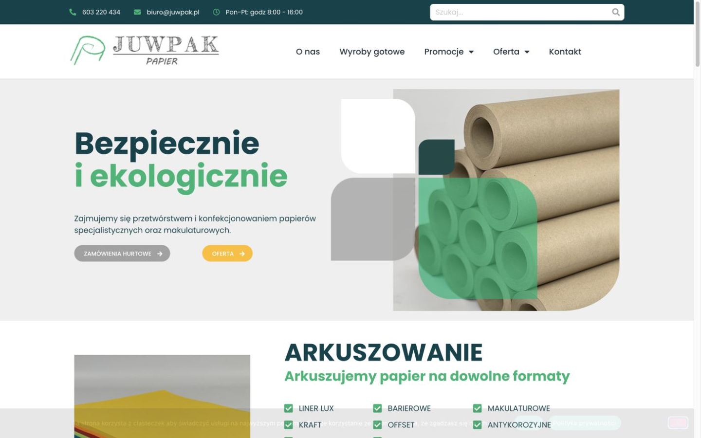 Juwpak — sekcja hero strony