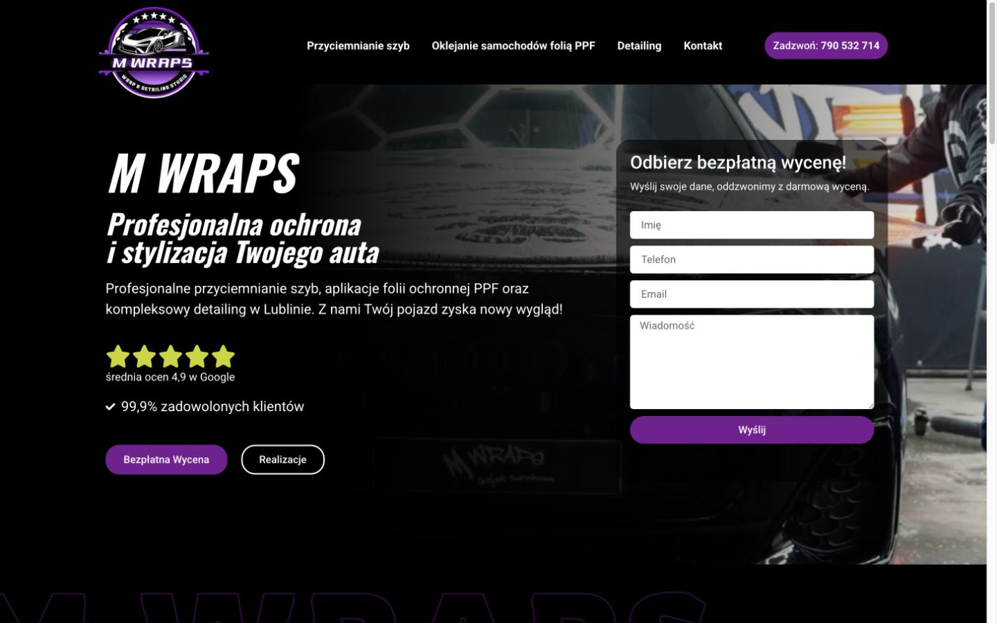 M WRAPS — sekcja hero strony