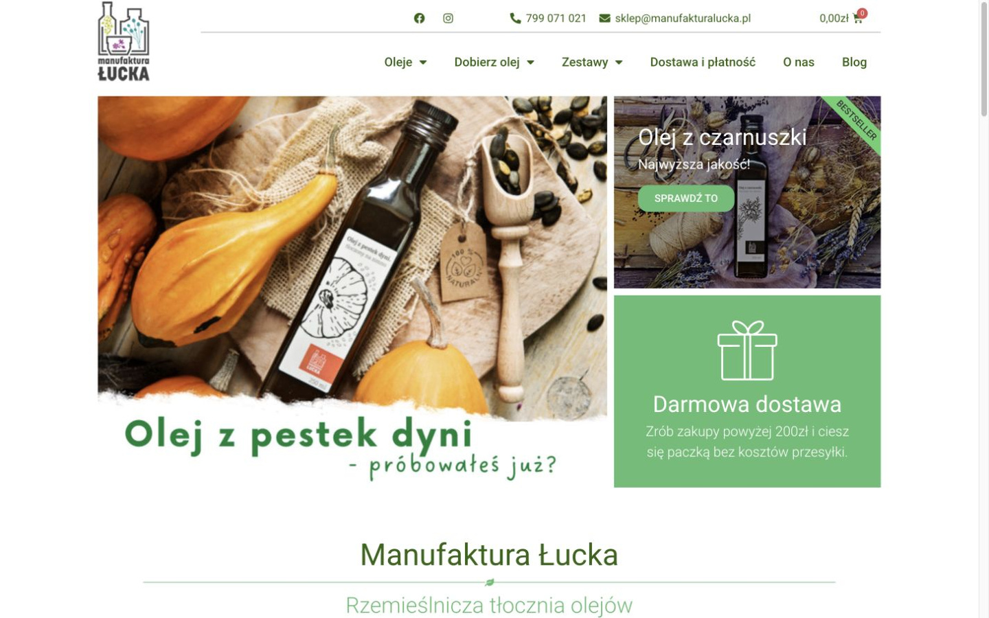 Manufaktura Łucka — sekcja hero strony