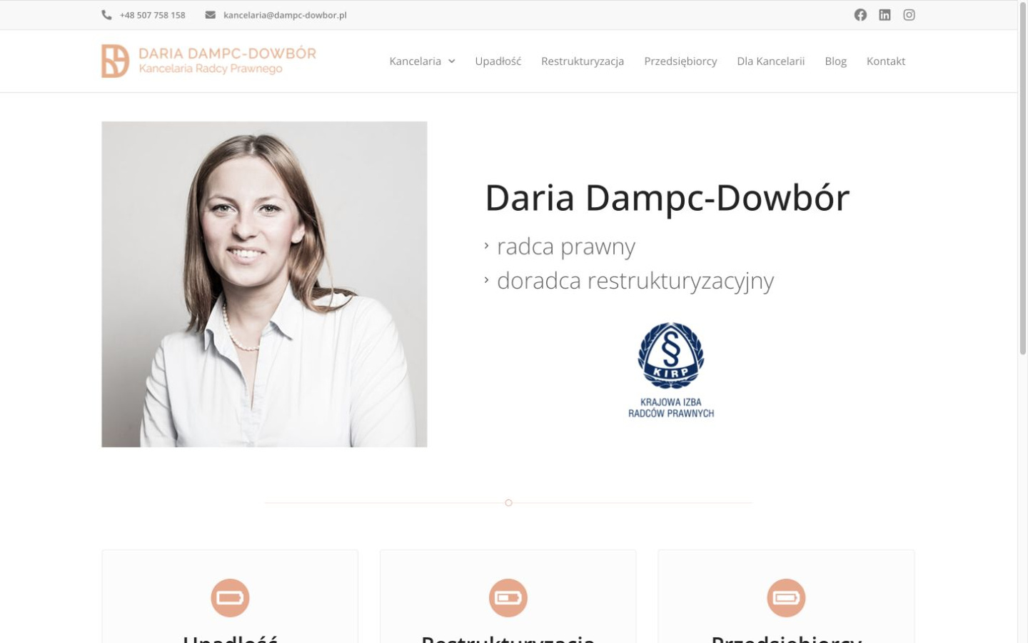 Daria Dampc-Dowbór — sekcja hero strony