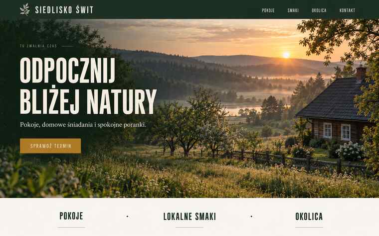 Przykładowy projekt strony agroturystyki w wyrazistym stylu krajobrazowym