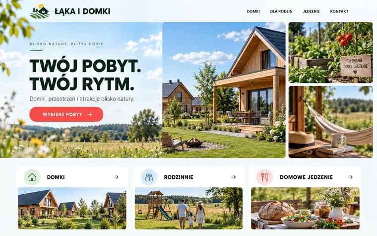 Przykładowy projekt strony agroturystyki z modularną prezentacją domków