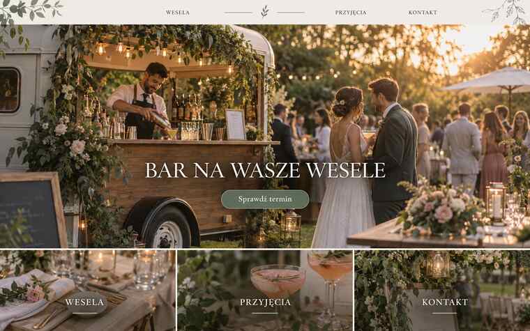 Koncepcja strony barmana — elegancki bar na wesele w ogrodzie