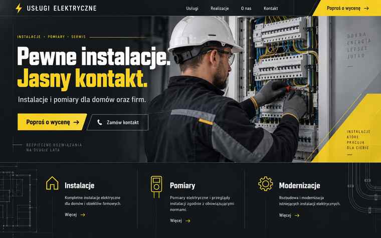 Przykładowy projekt strony elektryka w technicznym, industrialnym stylu