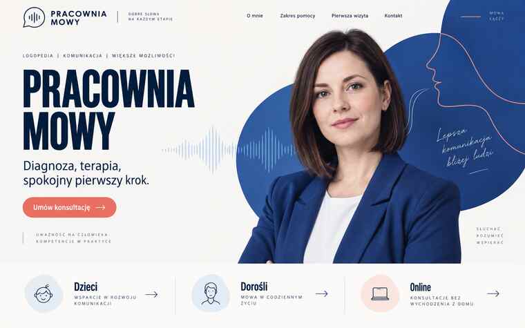 Przykładowy projekt strony logopedy w stylu klinicznej precyzji