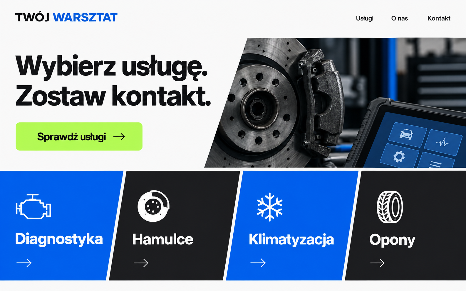 Przykładowy projekt strony warsztatu z modularnym katalogiem usług