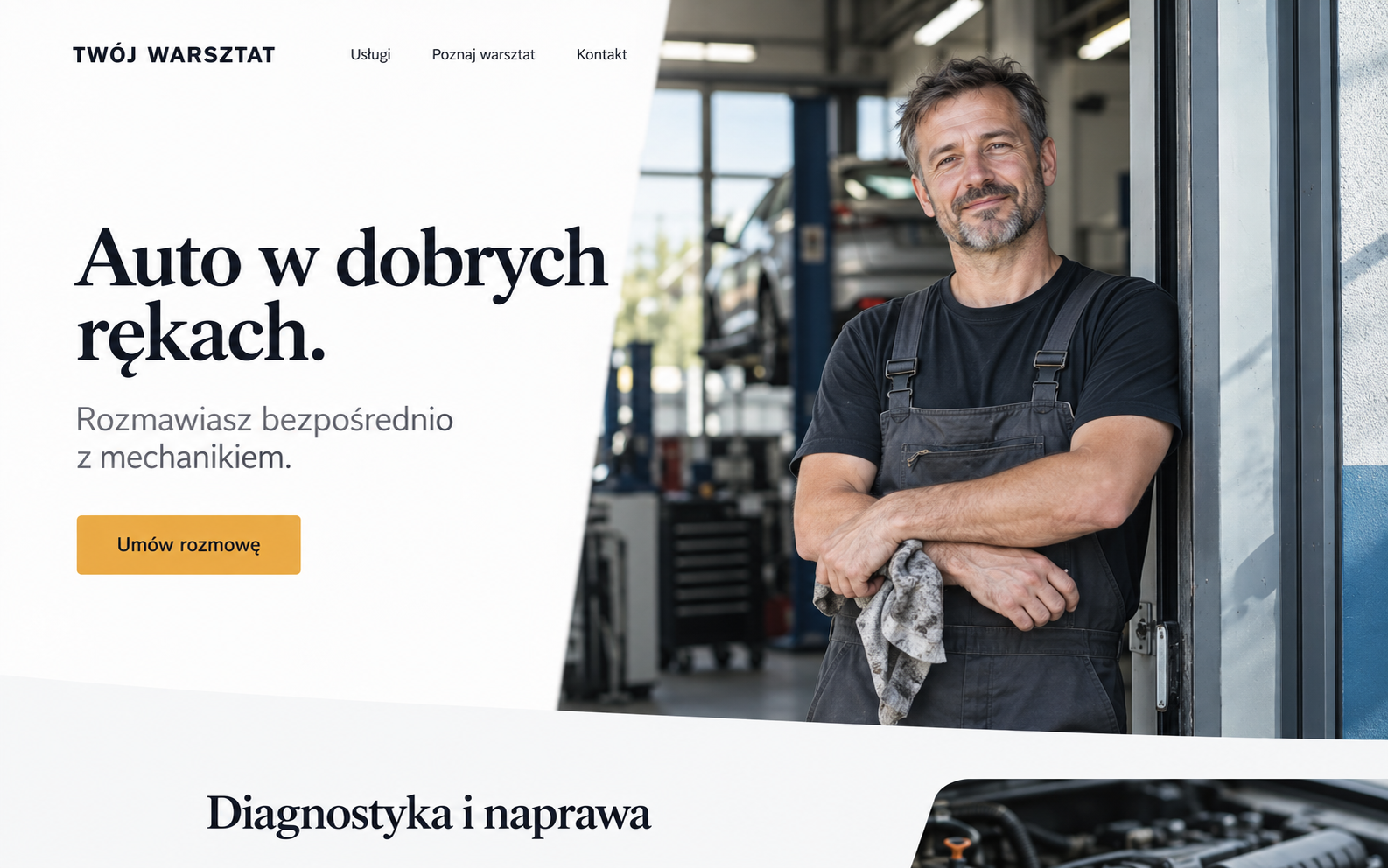Koncepcja strony mechanika w jasnym stylu osobistego eksperta
