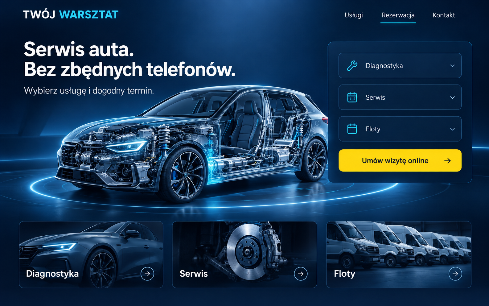Koncepcja nowoczesnej strony serwisu z rezerwacją wizyty online