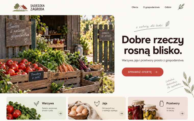 Koncepcja strony lokalnego gospodarstwa w ciepłym i osobistym stylu