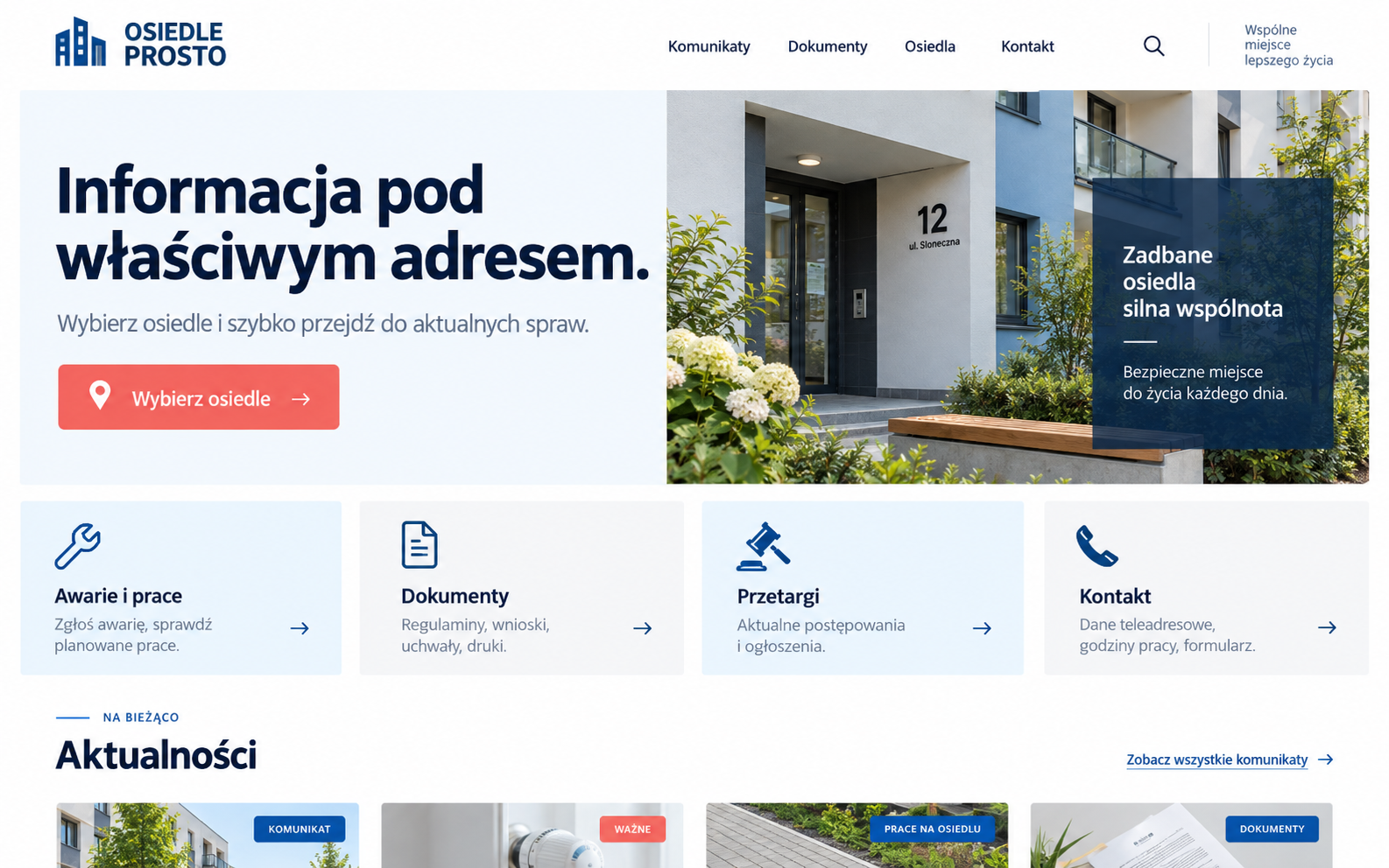 Przykładowy projekt modularnego portalu informacyjnego spółdzielni