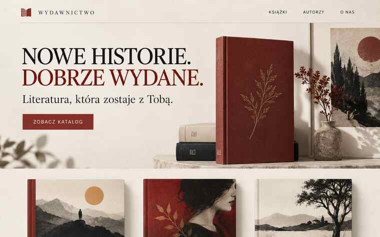 Przykładowy projekt strony wydawnictwa w eleganckim stylu editorialowym