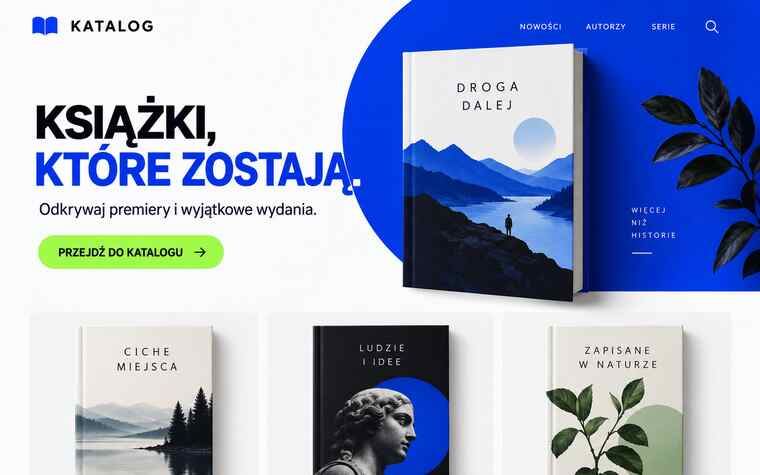 Przykładowy projekt strony wydawnictwa z nowoczesnym katalogiem publikacji