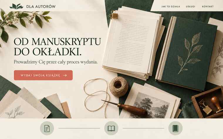 Koncepcja strony self-publishingu w ciepłym rzemieślniczym stylu